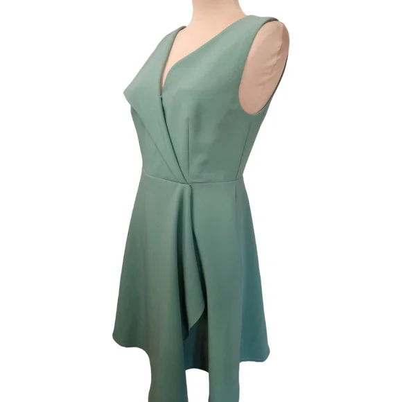 ANN TAYLOR Sage Green Sleeveless Knee-length Cascade Midi Dress - Size 4 - Picture 7 of 13